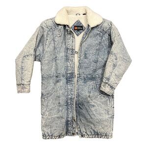 Vintage Andy Johns Acid Wash Denim Coat | 1980s Sherpa-Lined | Medium